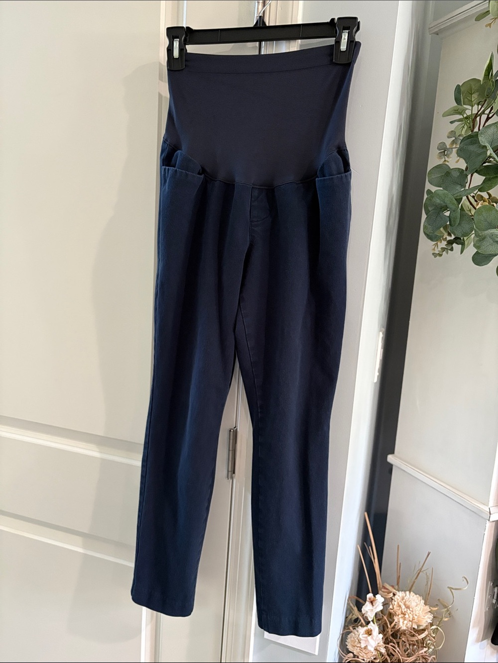 Old Navy Navy Maternity Straight-Leg Pull-On Pants